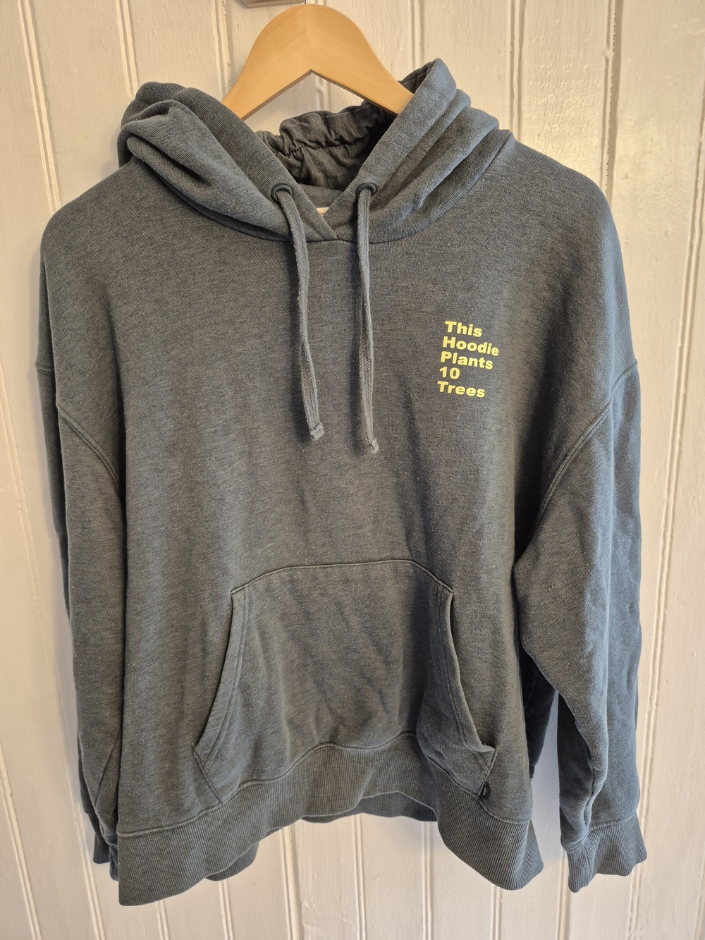 Ladies tentree Charcoal Green Hoodie with Yellow Eco Print